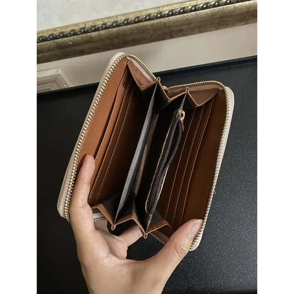 Pink Women's Zip-Around Wallet Solid Zipper Accent Credit Card Slots